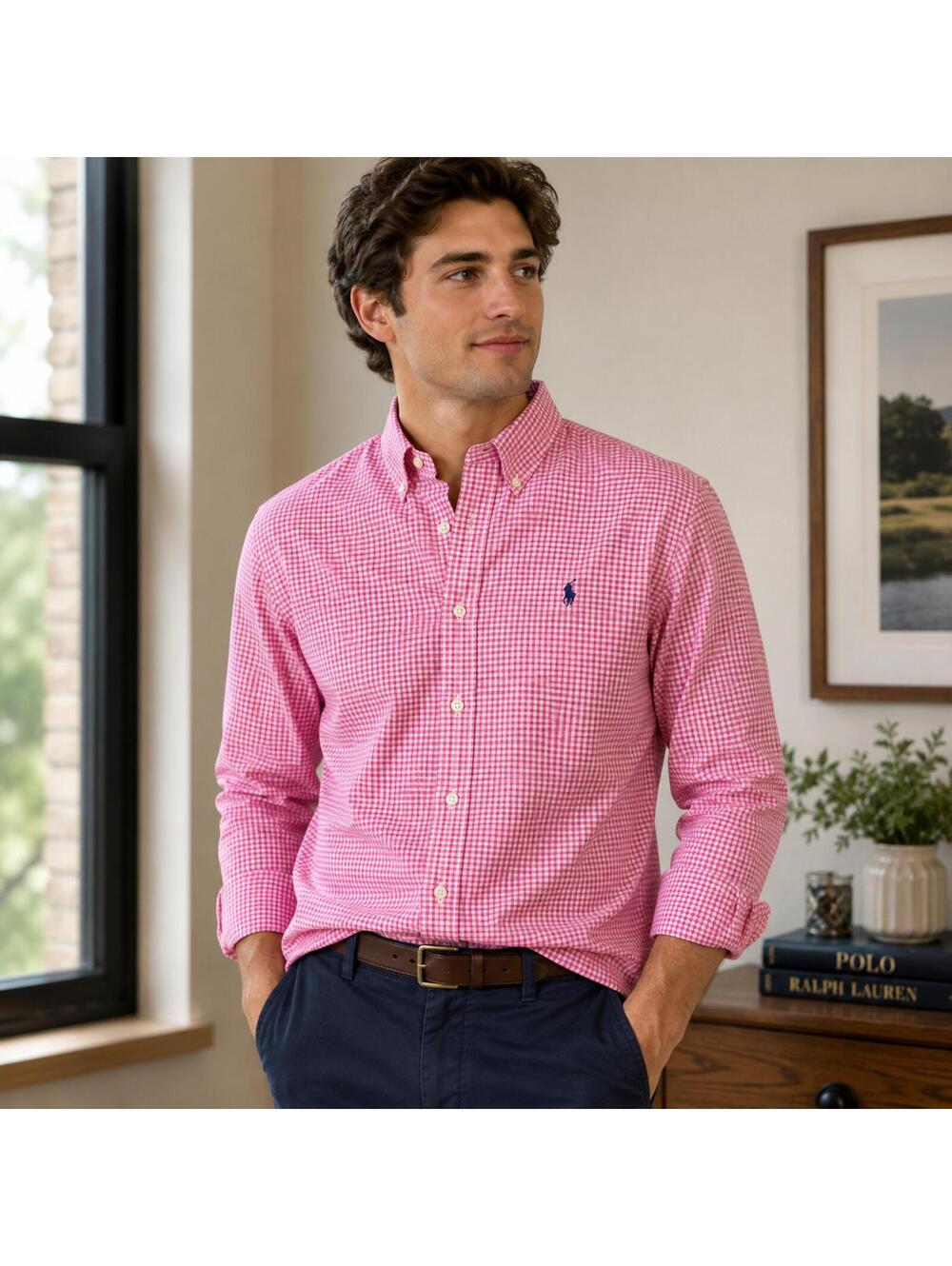 Polo Ralph Lauren Pink Gingham Button Down Shirt Men’s Large Cotton Pony Logo